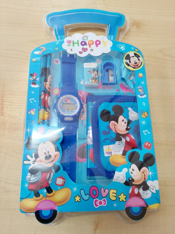 Mickey Mouse Theme – 7 Pcs Stationery Set with Watch – No. 9005